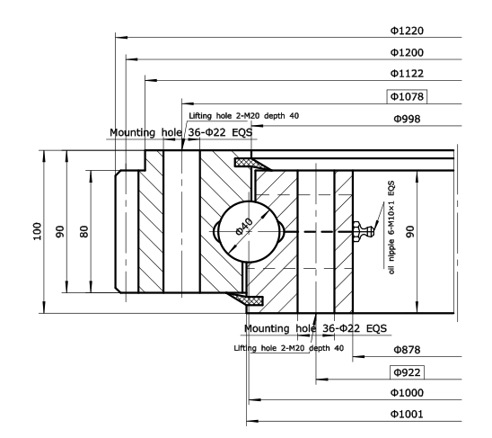 Rolamento girat&oacute;rio de esferas de contato de 4 pontos